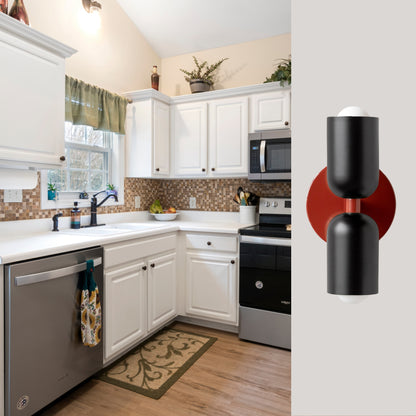 Black & Red Up & Down Brass Wall Sconce – Mid-Century Modern Light Fixture