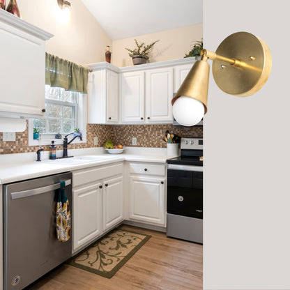 Mid Century Raw Brass Wall Sconce – Handmade Cone Light Fixture