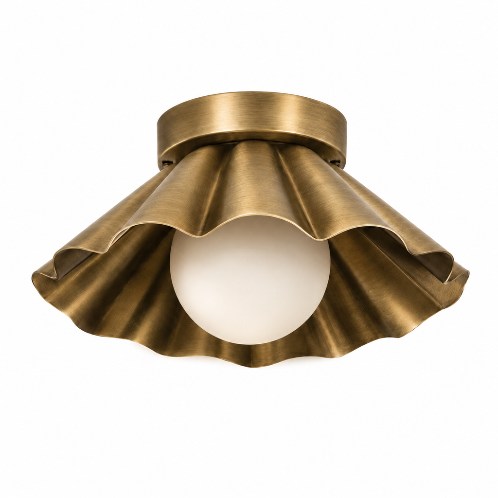 Scalloped Brass Flush Mount Ceiling Light – Mid Century Modern Ruffled Ceiling Fixture