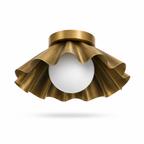 Modern Scalloped Flush Mount Ceiling Light – Antique Brass Finish with Frosted Glass Globe | Mid-Century Modern Ceiling Fixture for Bedroom, Hallway & Kitchen