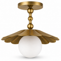 Brass flower ceiling light with glass globe diffuser