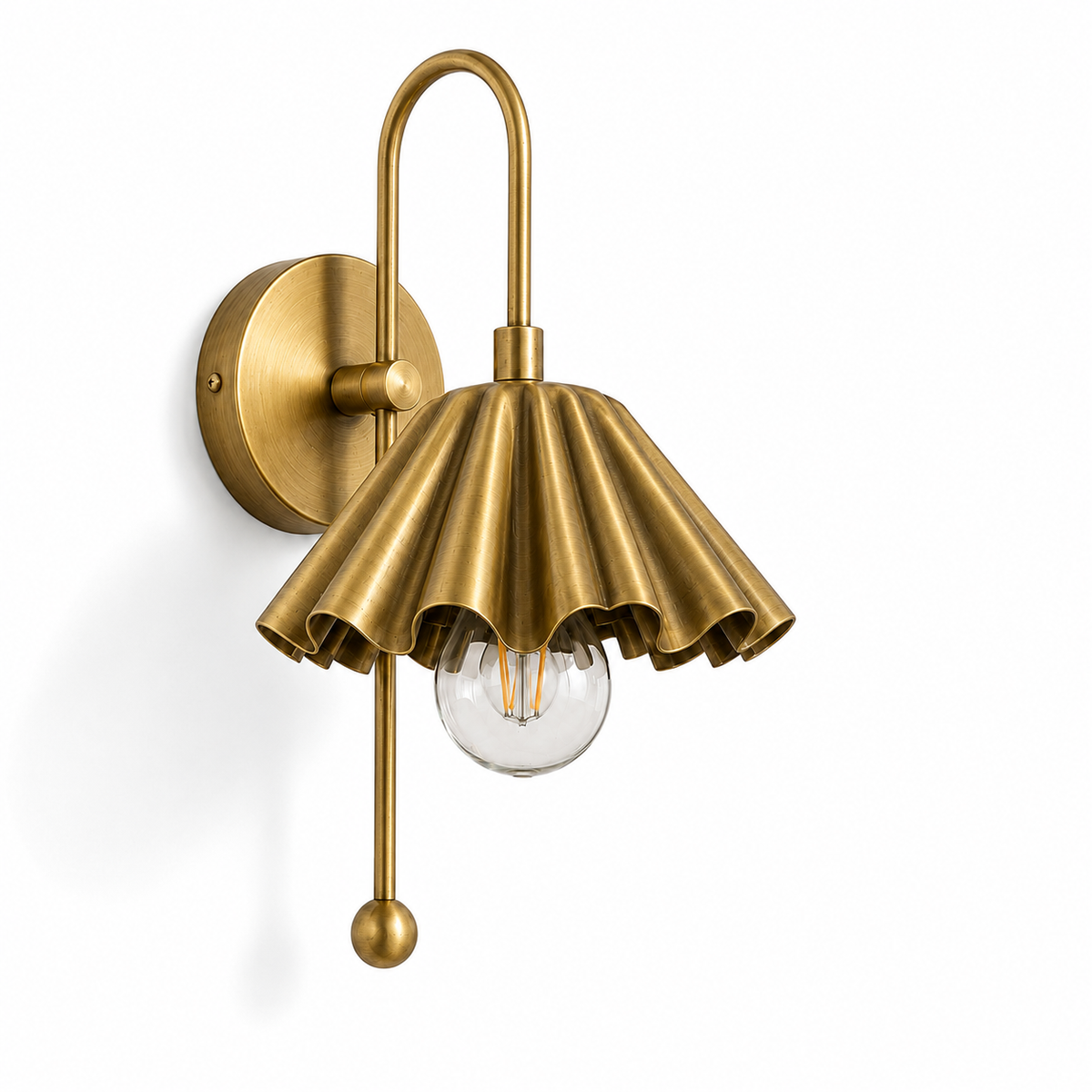 Scalloped brass wall light sconce for bedroom
