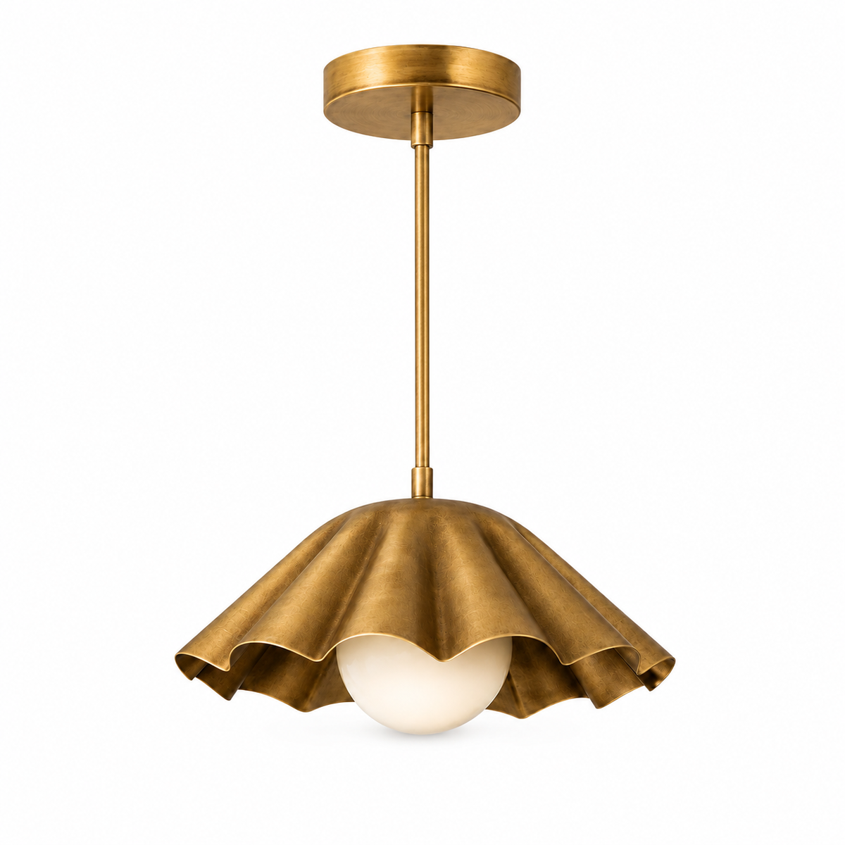 Scalloped brass pendant light for dining room