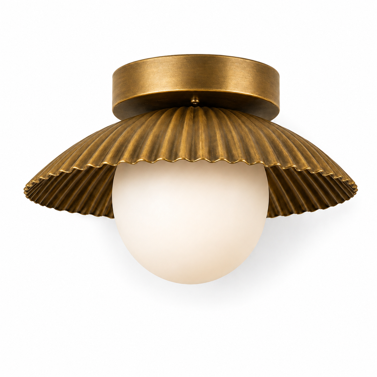 Scalloped brass ceiling light for bedroom