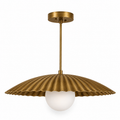 Scalloped Brass Pendant Chandelier with Glass Globe – Mid Century Modern Ceiling Light