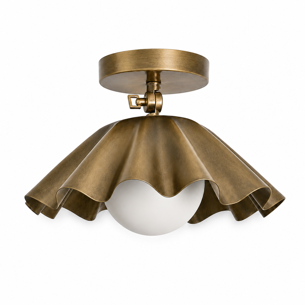 Scalloped Brass Semi Flush Mount Ceiling Light – Mid Century Ruffled Ceiling Fixture
