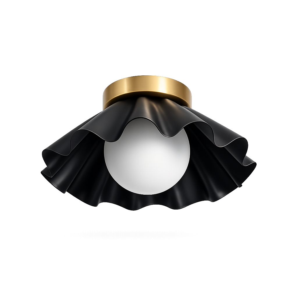 Modern Scalloped Flush Mount Ceiling Light – Antique Brass Finish with Frosted Glass Globe | Mid-Century Modern Ceiling Fixture for Bedroom, Hallway & Kitchen