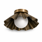 Modern Scalloped Flush Mount Ceiling Light – Antique Brass Finish with Frosted Glass Globe | Mid-Century Modern Ceiling Fixture for Bedroom, Hallway & Kitchen