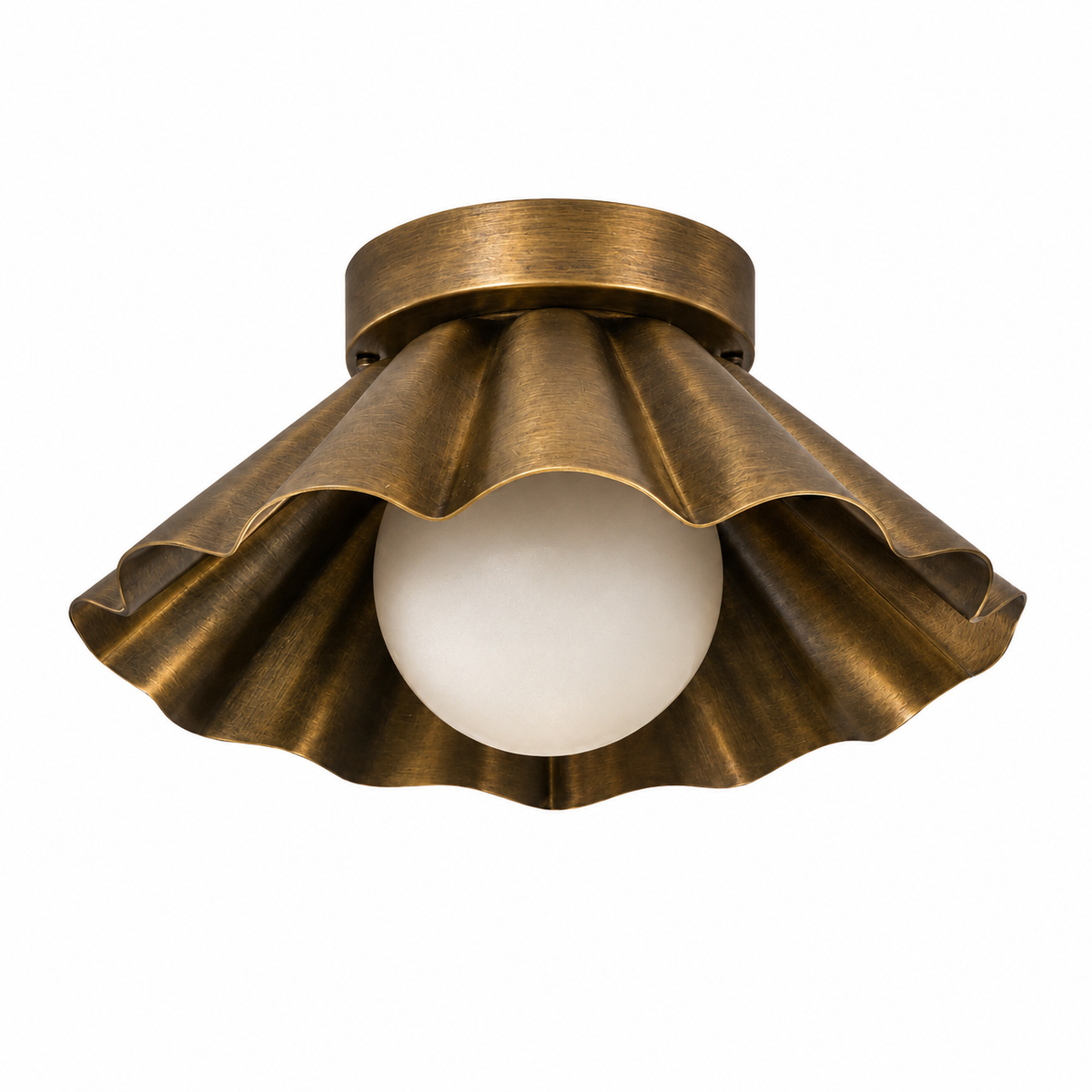 Scalloped Brass Flush Mount Ceiling Light – Mid Century Modern Ruffled Ceiling Fixture
