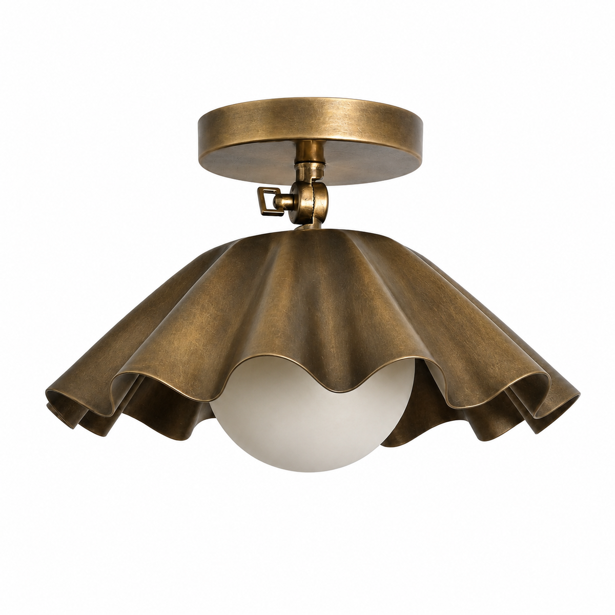 Scalloped Brass Semi Flush Mount Ceiling Light – Mid Century Ruffled Ceiling Fixture