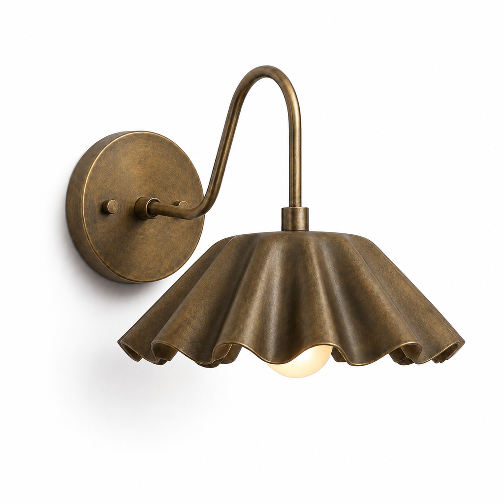 Vintage inspired scalloped brass wall light