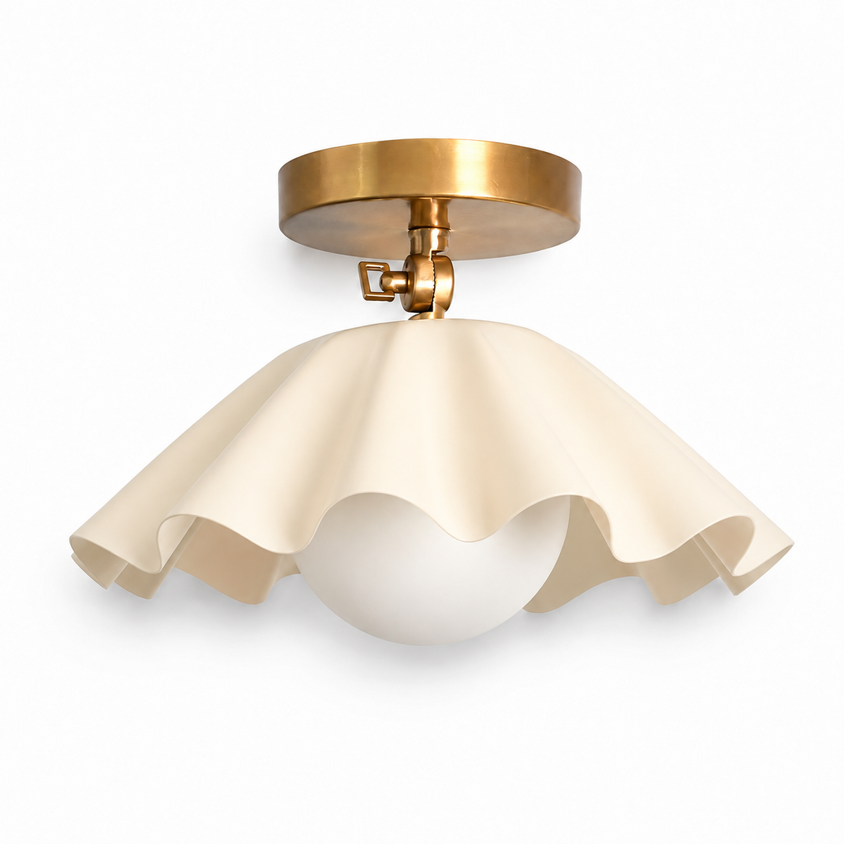 Scalloped Brass Semi Flush Mount Ceiling Light – Mid Century Ruffled Ceiling Fixture
