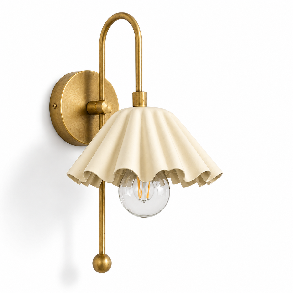 Fluted brass wall light with exposed bulb