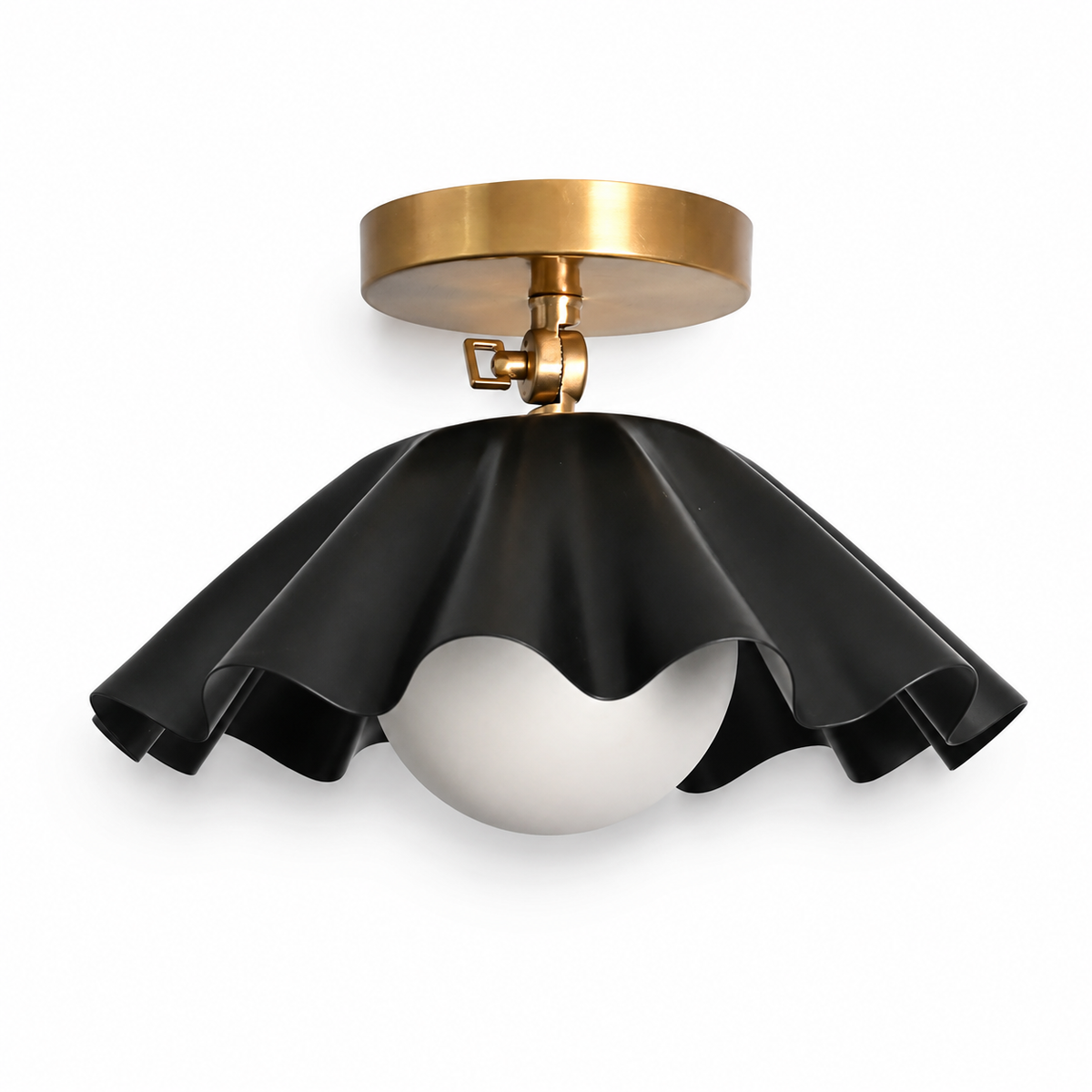 Scalloped Brass Semi Flush Mount Ceiling Light – Mid Century Ruffled Ceiling Fixture