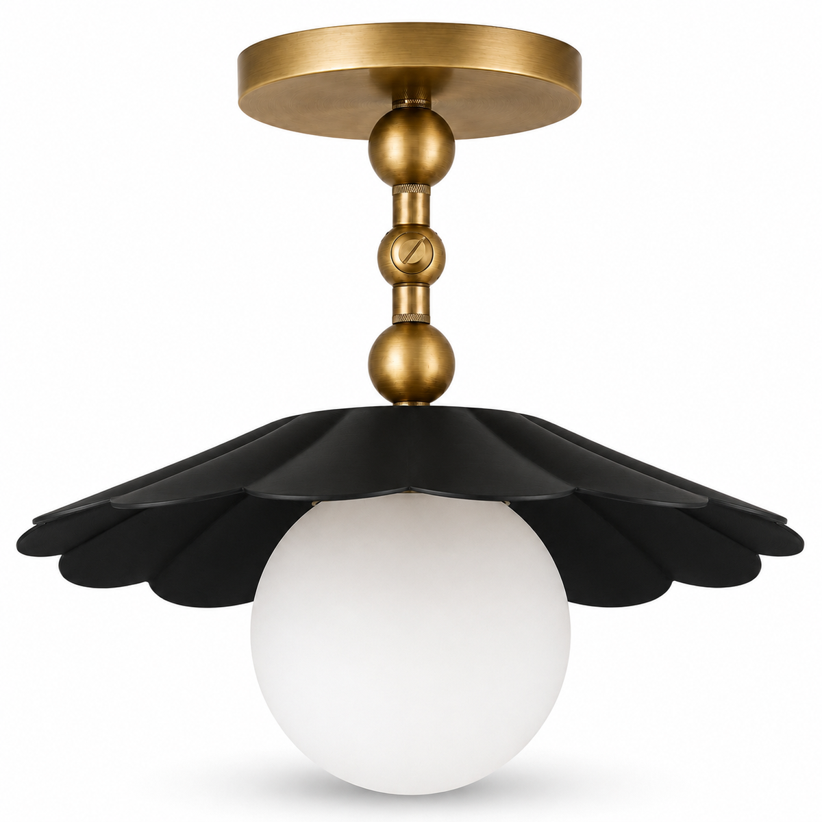 Scalloped brass flush mount ceiling light