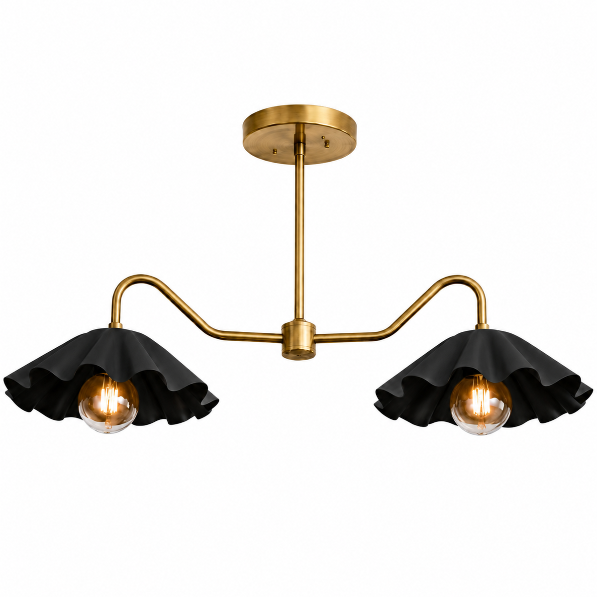 Sculptural brass ceiling light with scalloped shades