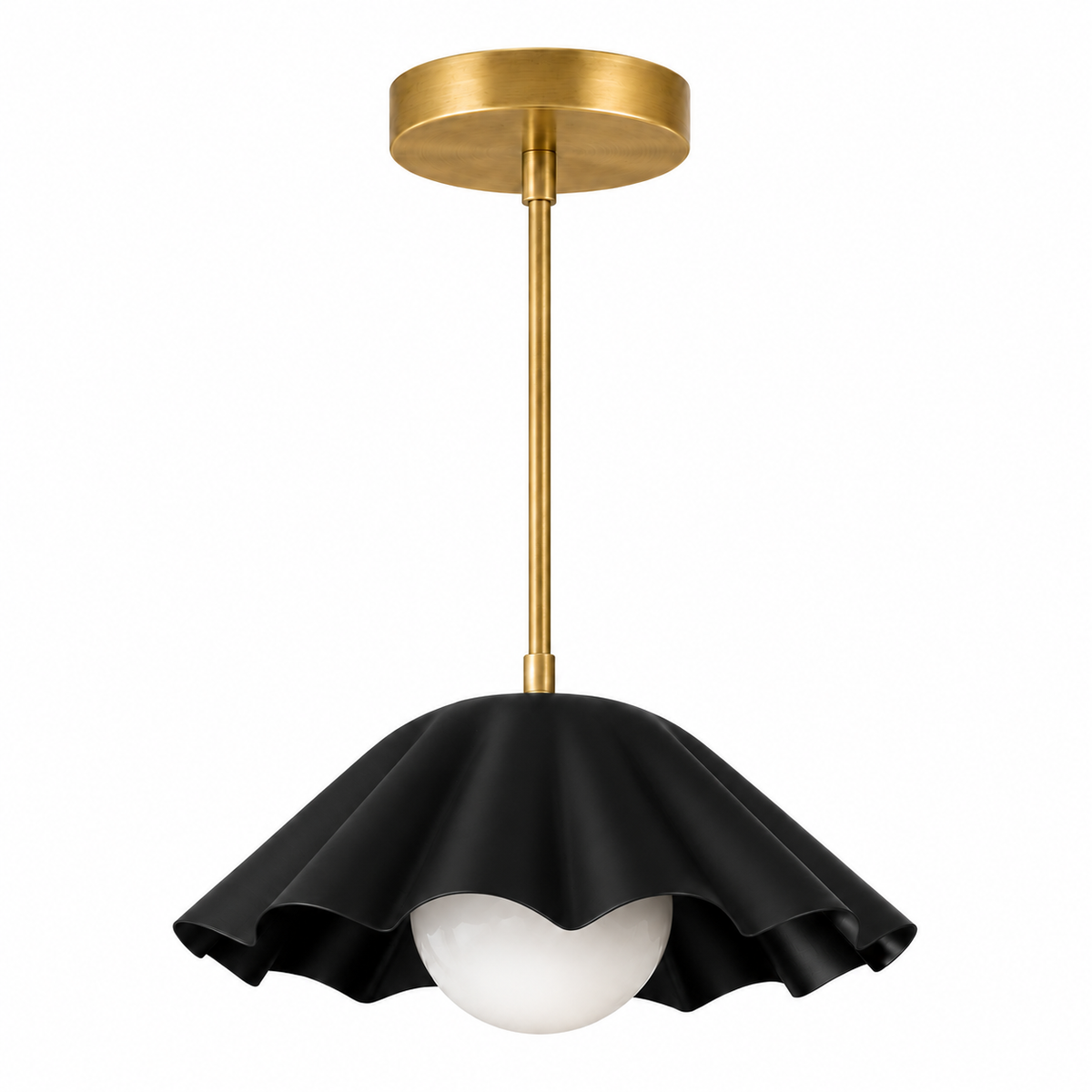 Unique brass ceiling light with scalloped shade