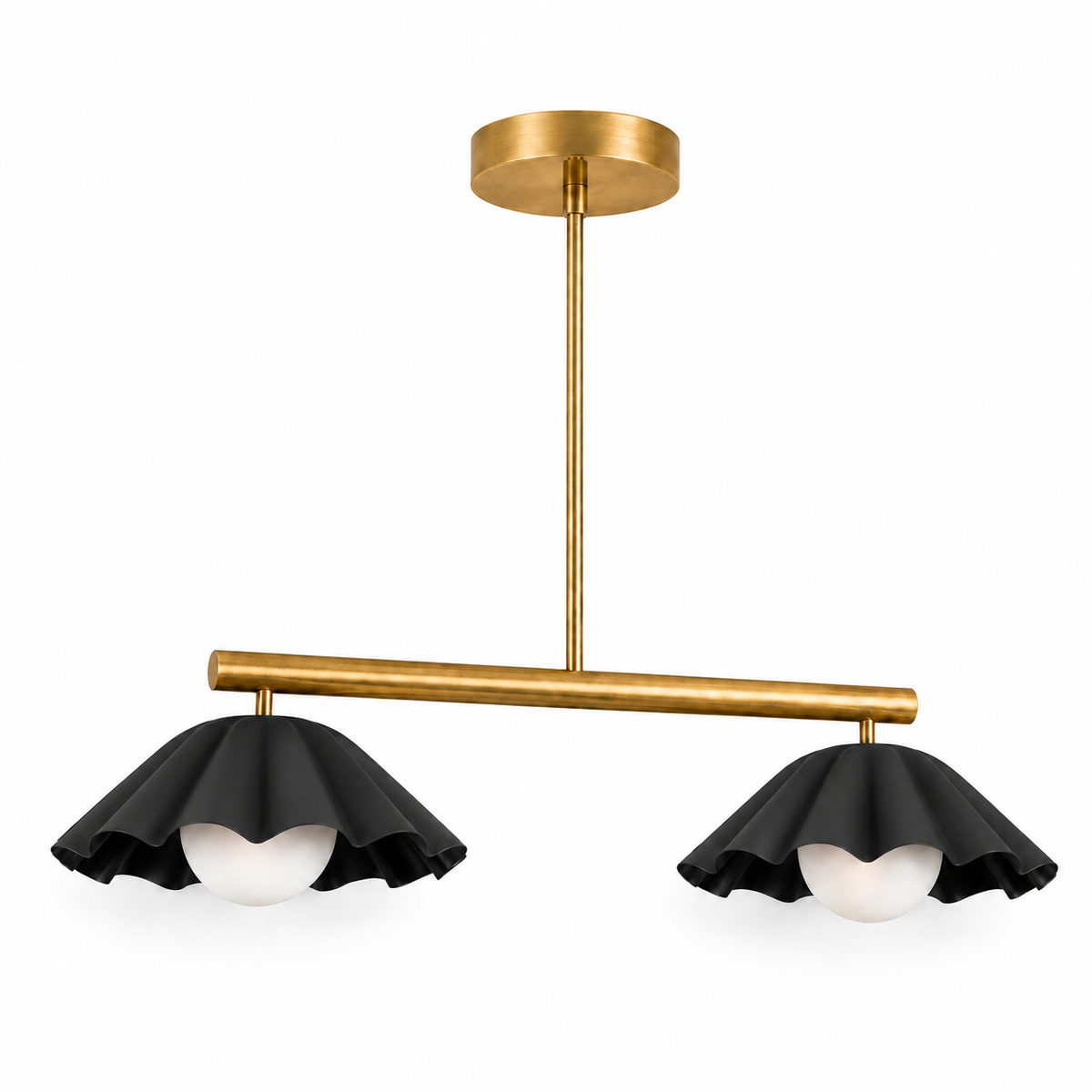 Scalloped Brass Linear Chandelier – Mid Century Modern 2-Light Pendant Fixture