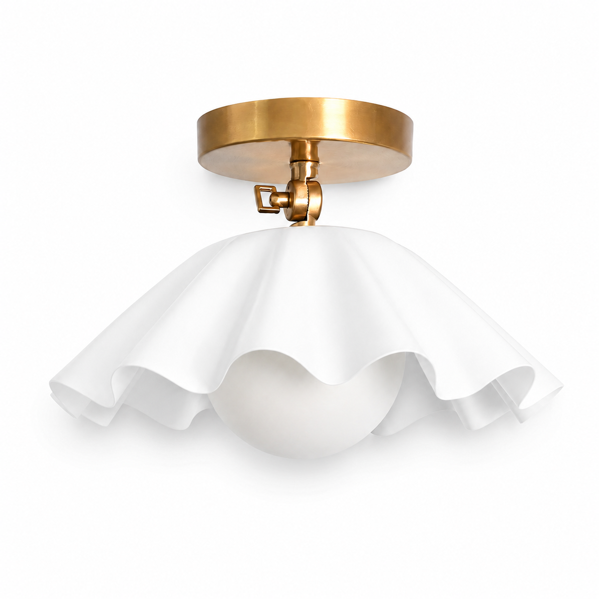 Scalloped Brass Semi Flush Mount Ceiling Light – Mid Century Ruffled Ceiling Fixture