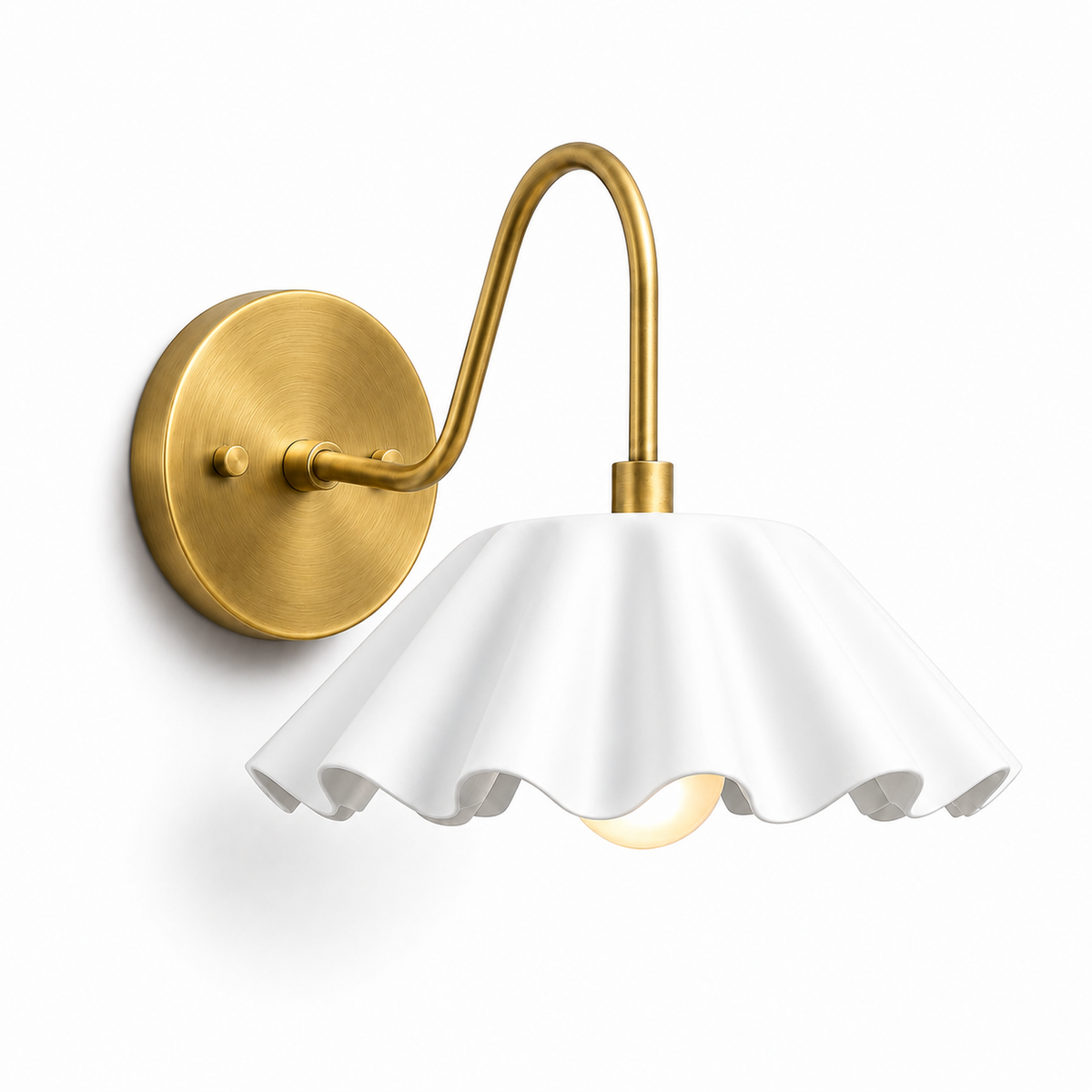 Scalloped brass wall light sconce for bedroom