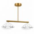 Scalloped Brass Linear Chandelier – Mid Century Modern 2-Light Pendant Fixture
