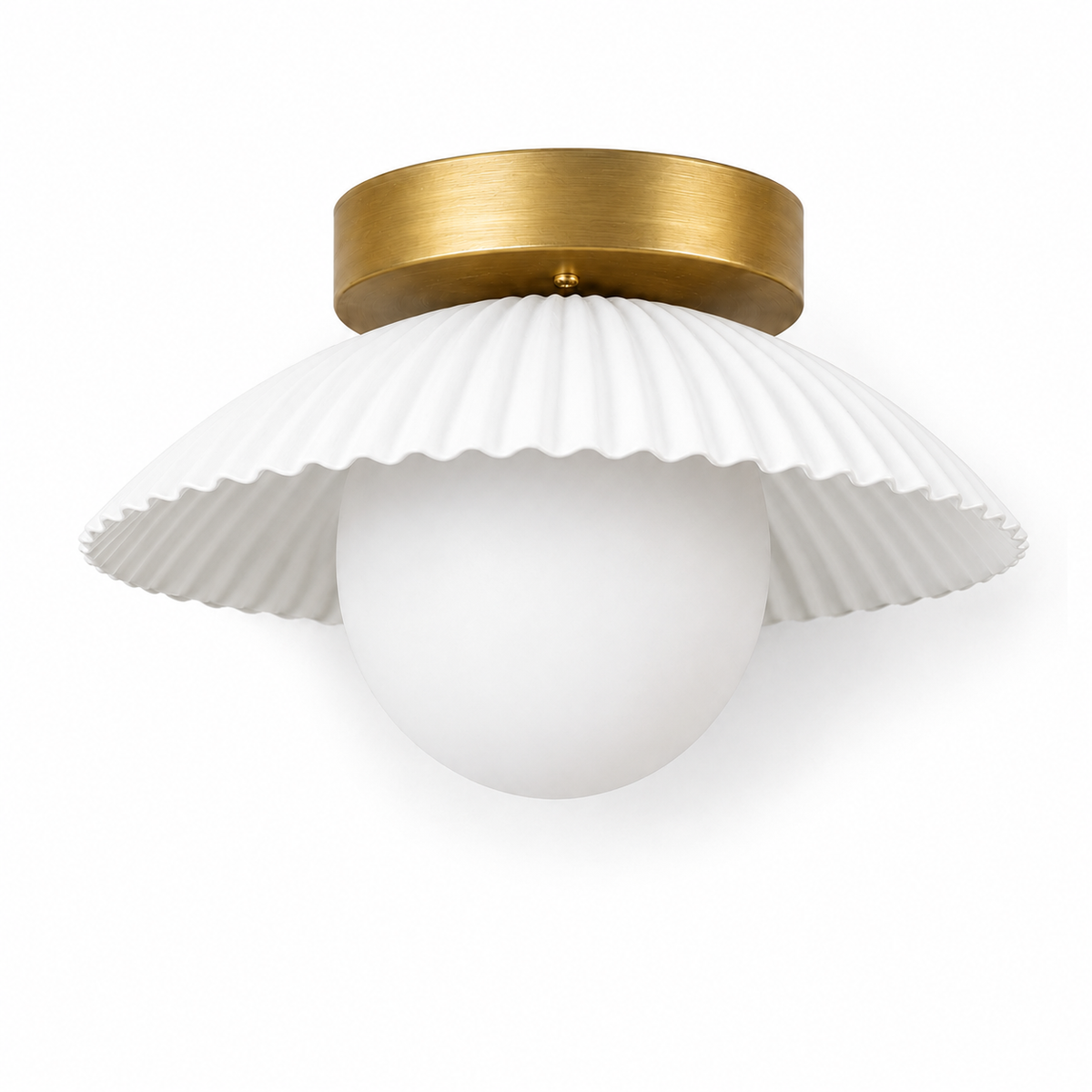 Scalloped brass flush mount ceiling light