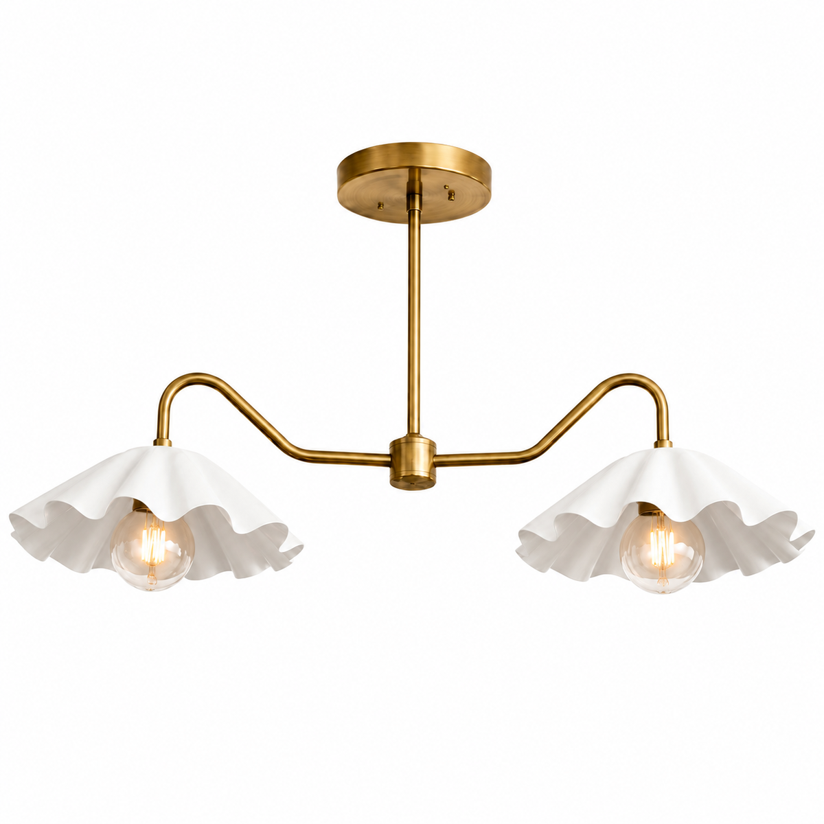 Mid-century modern brass double-arm chandelier