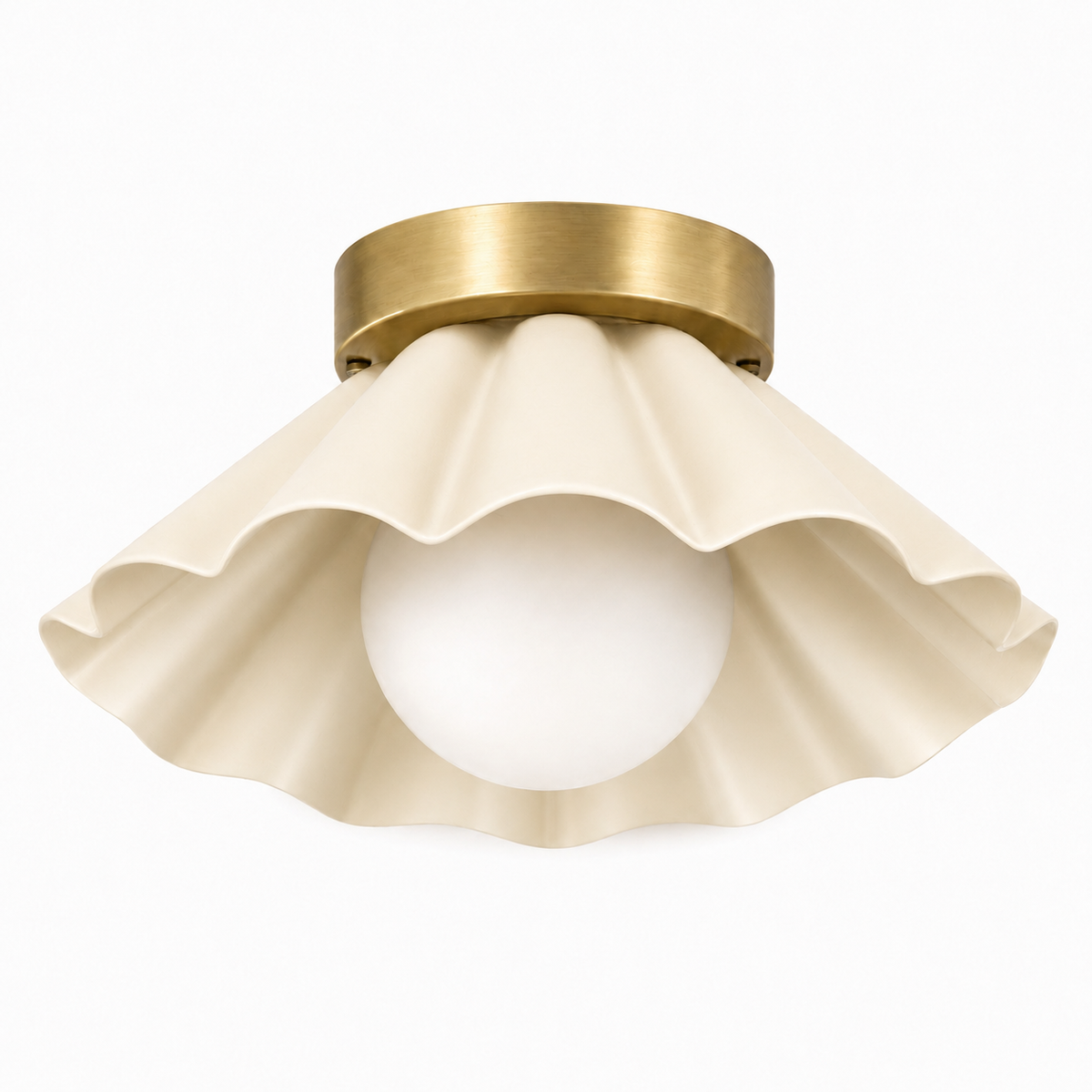 Scalloped Brass Flush Mount Ceiling Light – Mid Century Modern Ruffled Ceiling Fixture