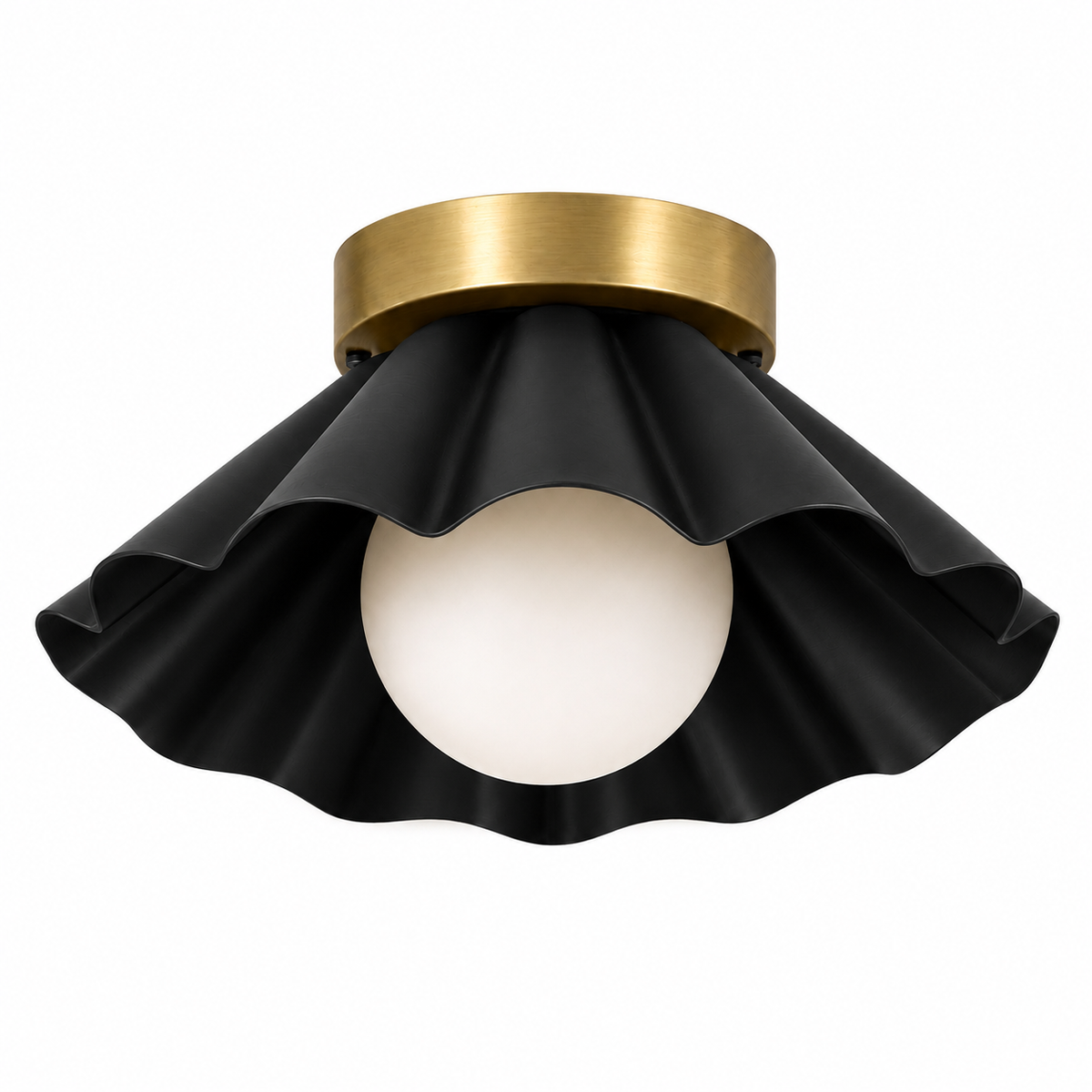 Scalloped Brass Flush Mount Ceiling Light – Mid Century Modern Ruffled Ceiling Fixture