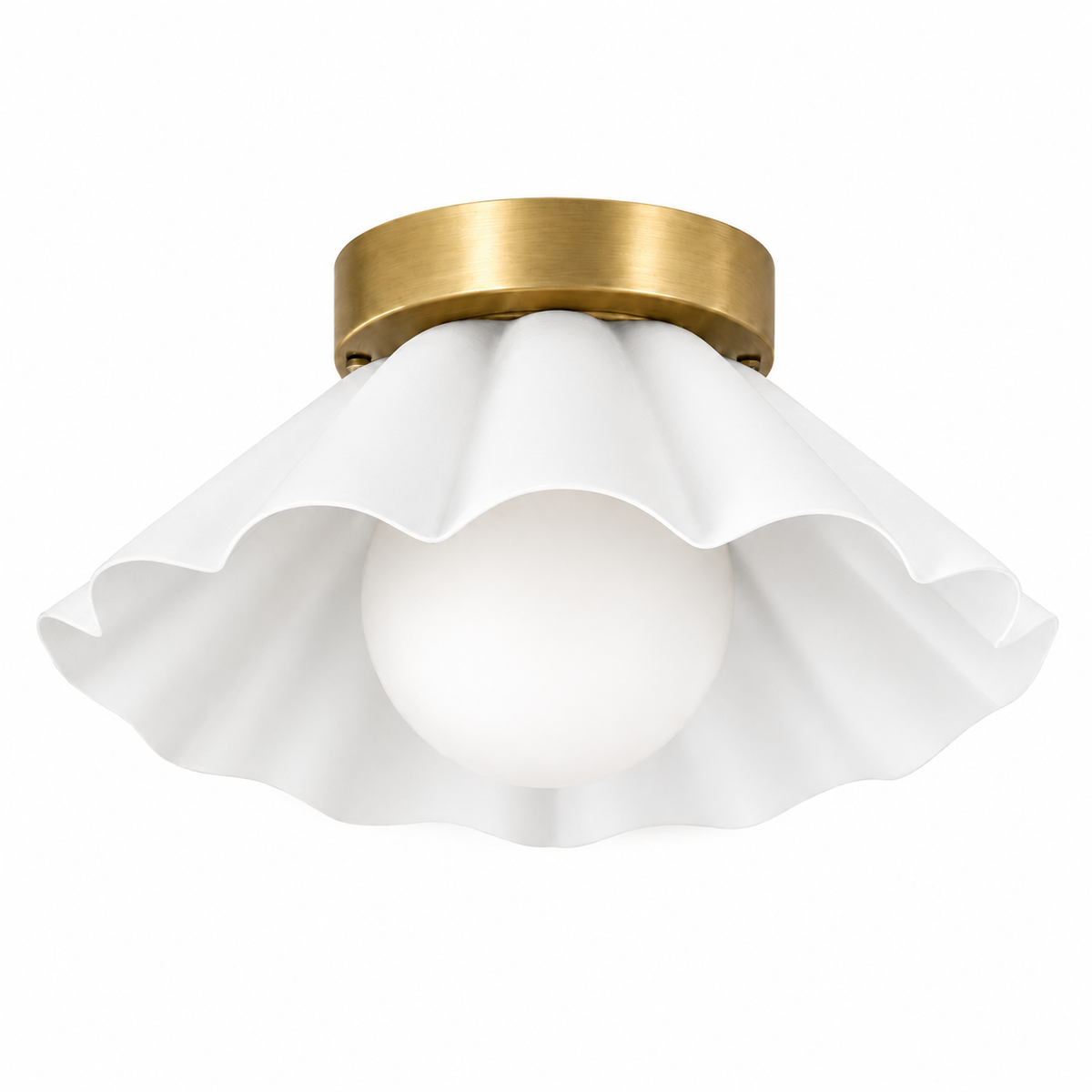 Scalloped Brass Flush Mount Ceiling Light – Mid Century Modern Ruffled Ceiling Fixture