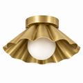 Modern Scalloped Flush Mount Ceiling Light – Cream Shade with Matte Black Canopy | Mid-Century Ceiling Fixture with Frosted Glass Globe