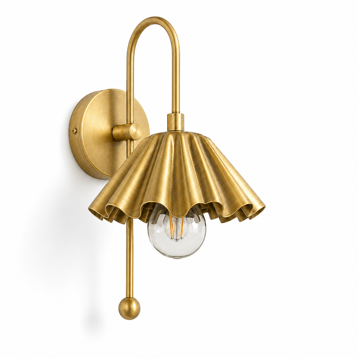 Brass Ruffled Wall Light Sconce – Mid Century Scalloped Wall Fixture