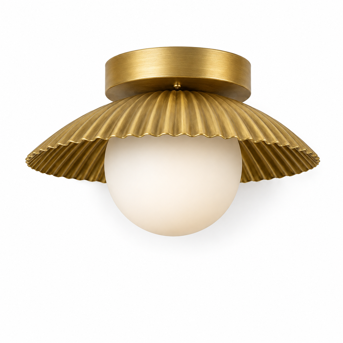 Brushed Brass Scalloped Flush Mount Ceiling Light with Glass Globe | WINTTEN