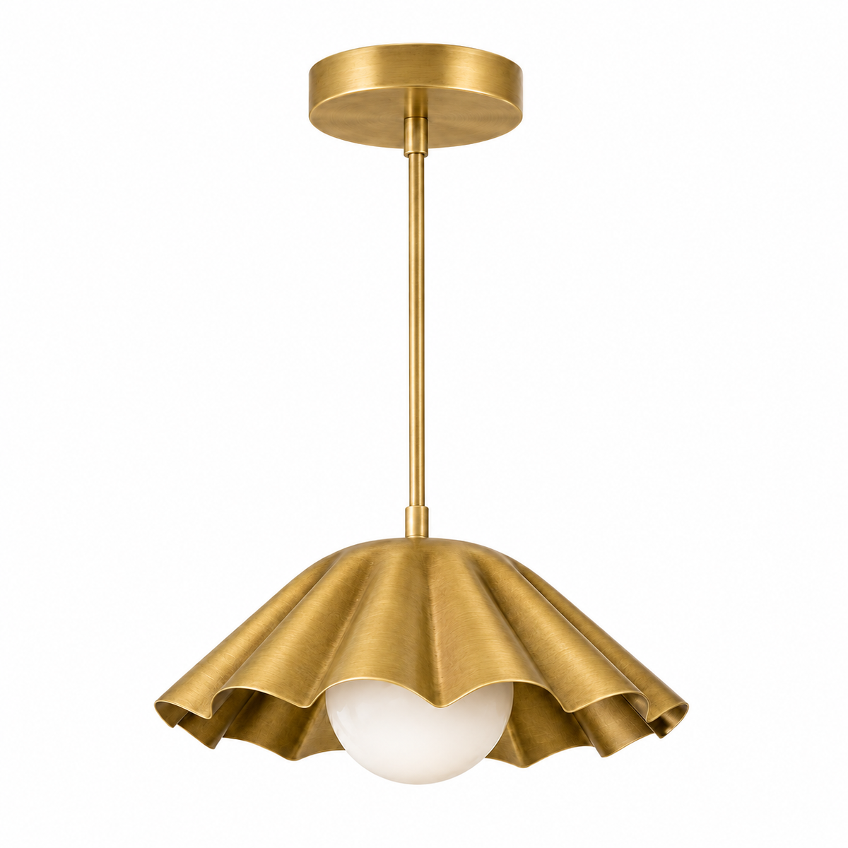 Brass hanging light with glass globe