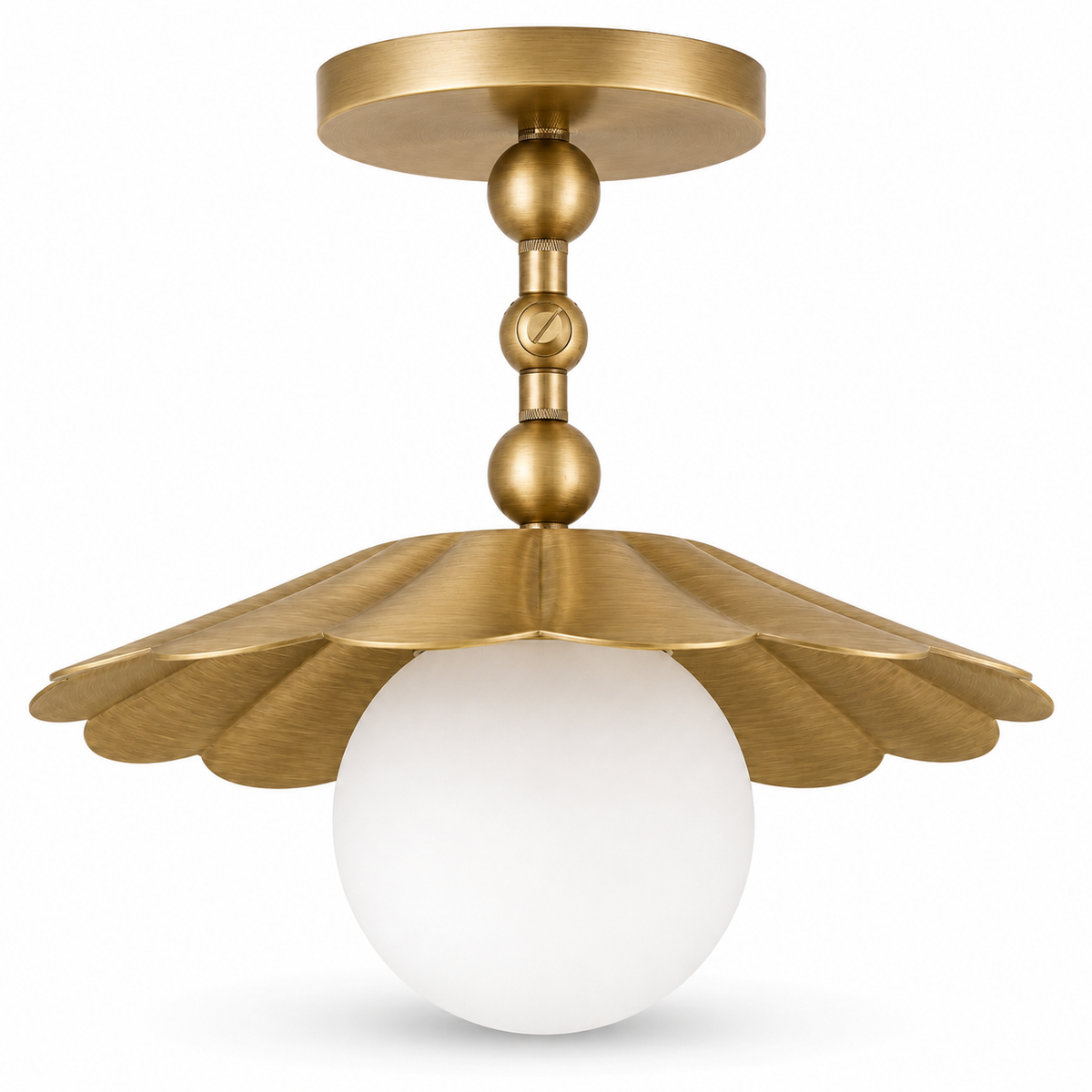 Scalloped Brass Semi Flush Mount Ceiling Light – Mid Century Modern Fixture