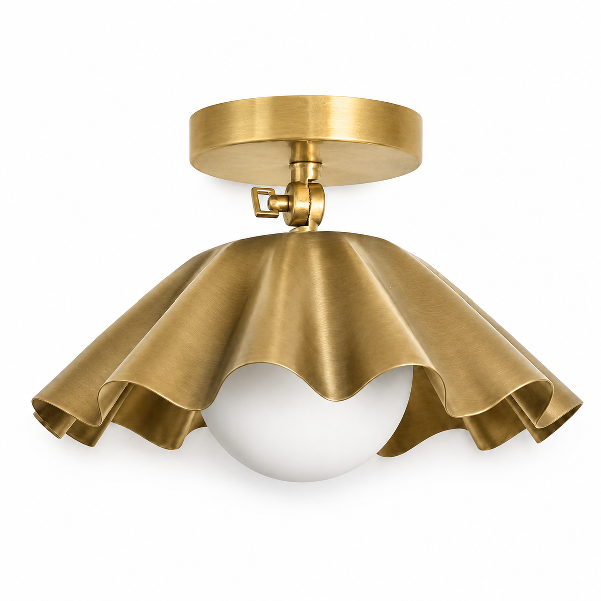 Scalloped Brass Semi Flush Mount Ceiling Light – Mid Century Ruffled Ceiling Fixture
