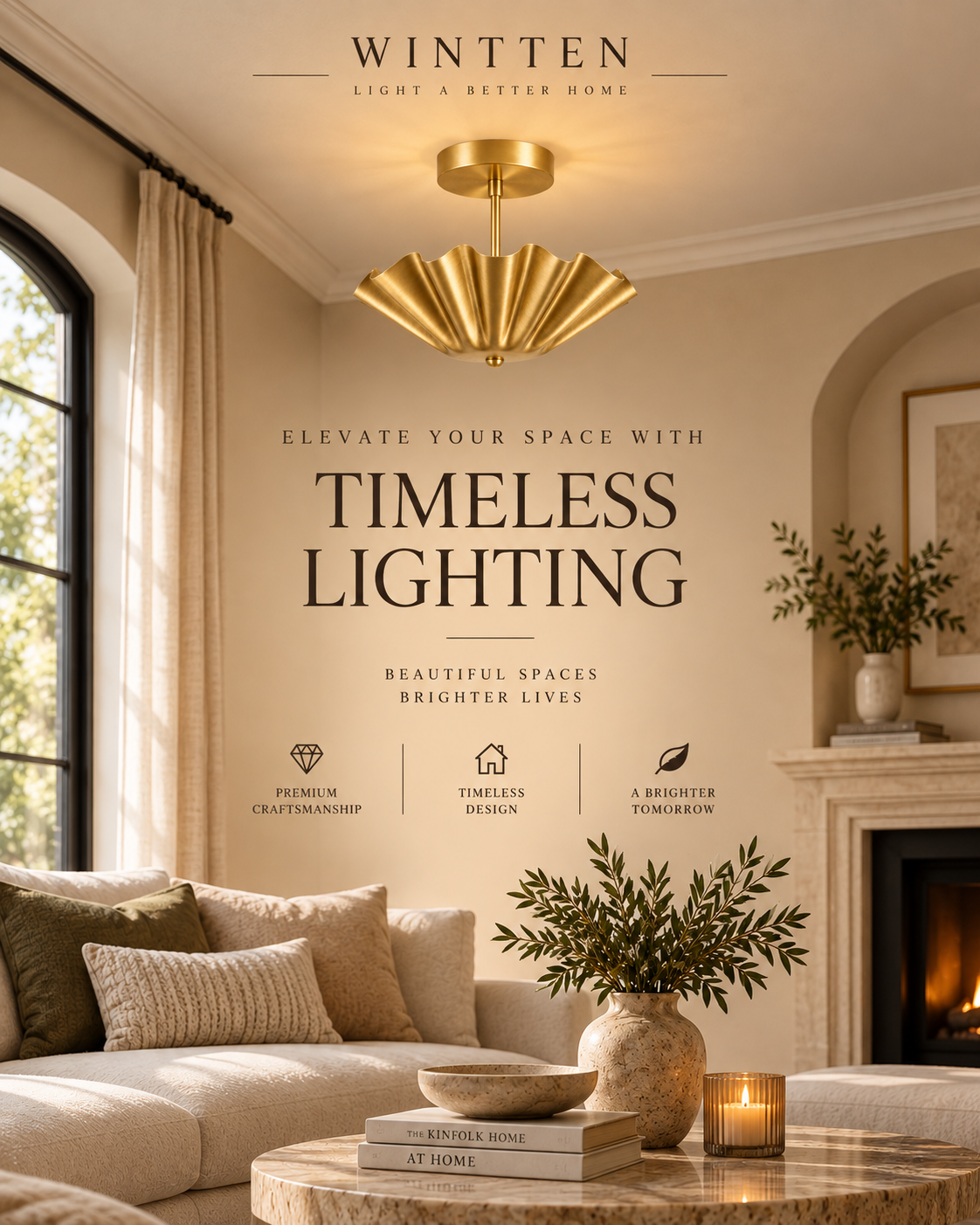 Scalloped Brass Flush Mount Ceiling Light | Mid Century Modern