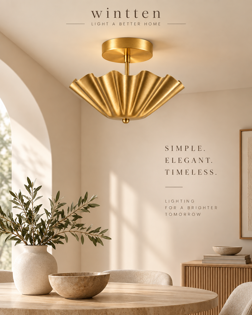 Scalloped Brass Flush Mount Ceiling Light | Mid Century Modern