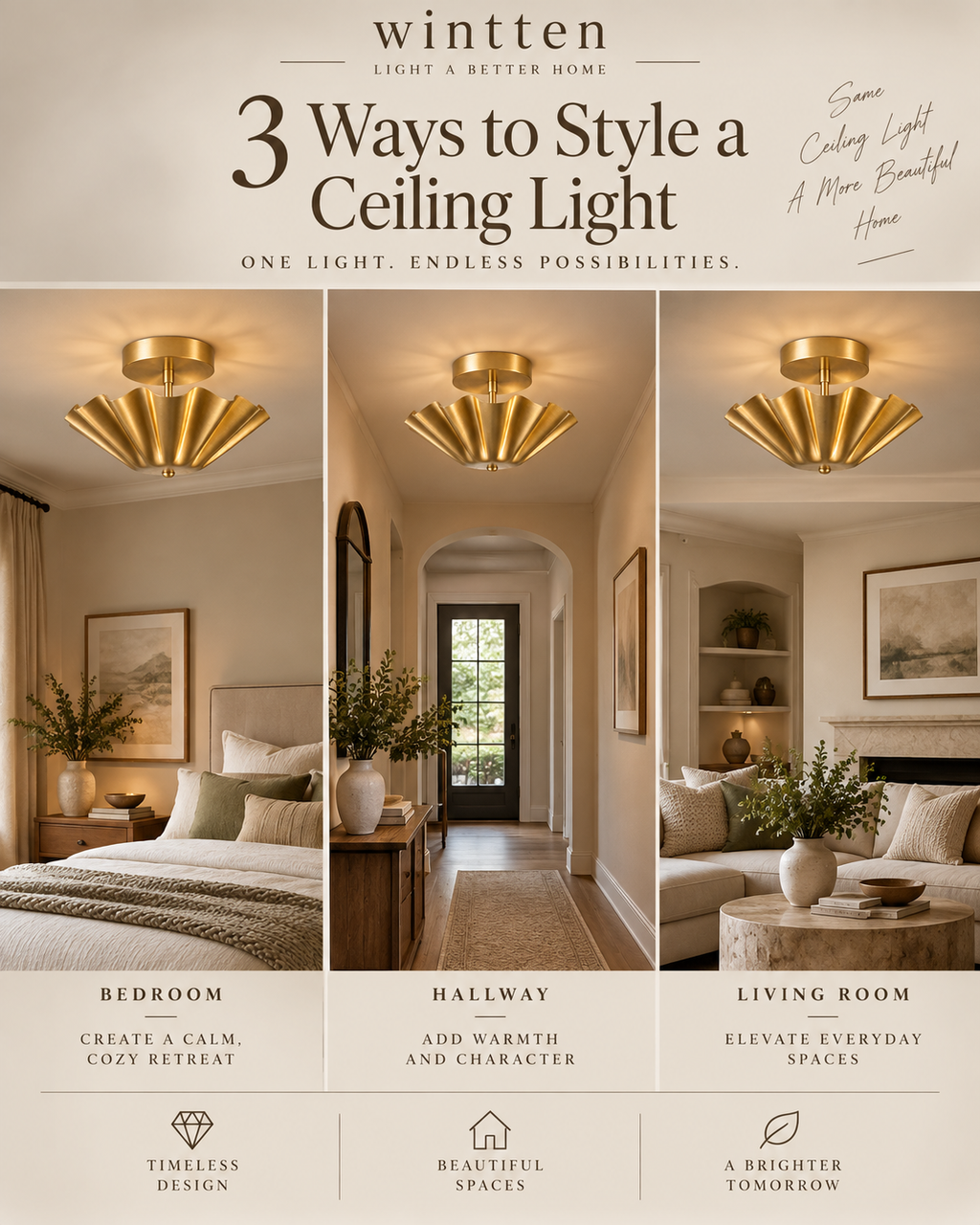 Scalloped Brass Flush Mount Ceiling Light | Mid Century Modern