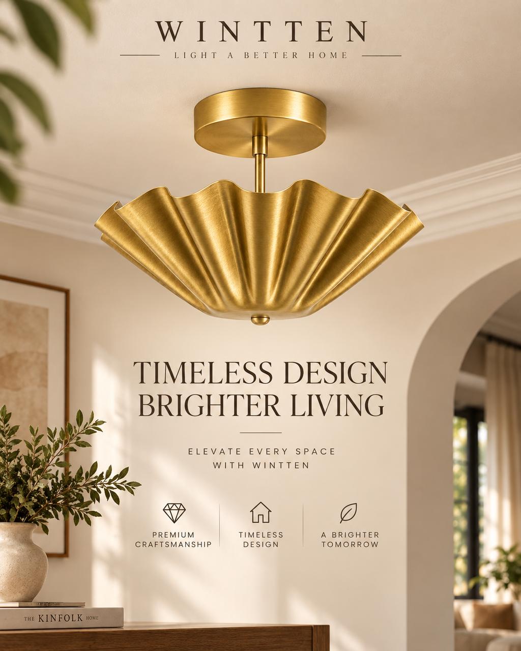 Scalloped Brass Flush Mount Ceiling Light | Mid Century Modern