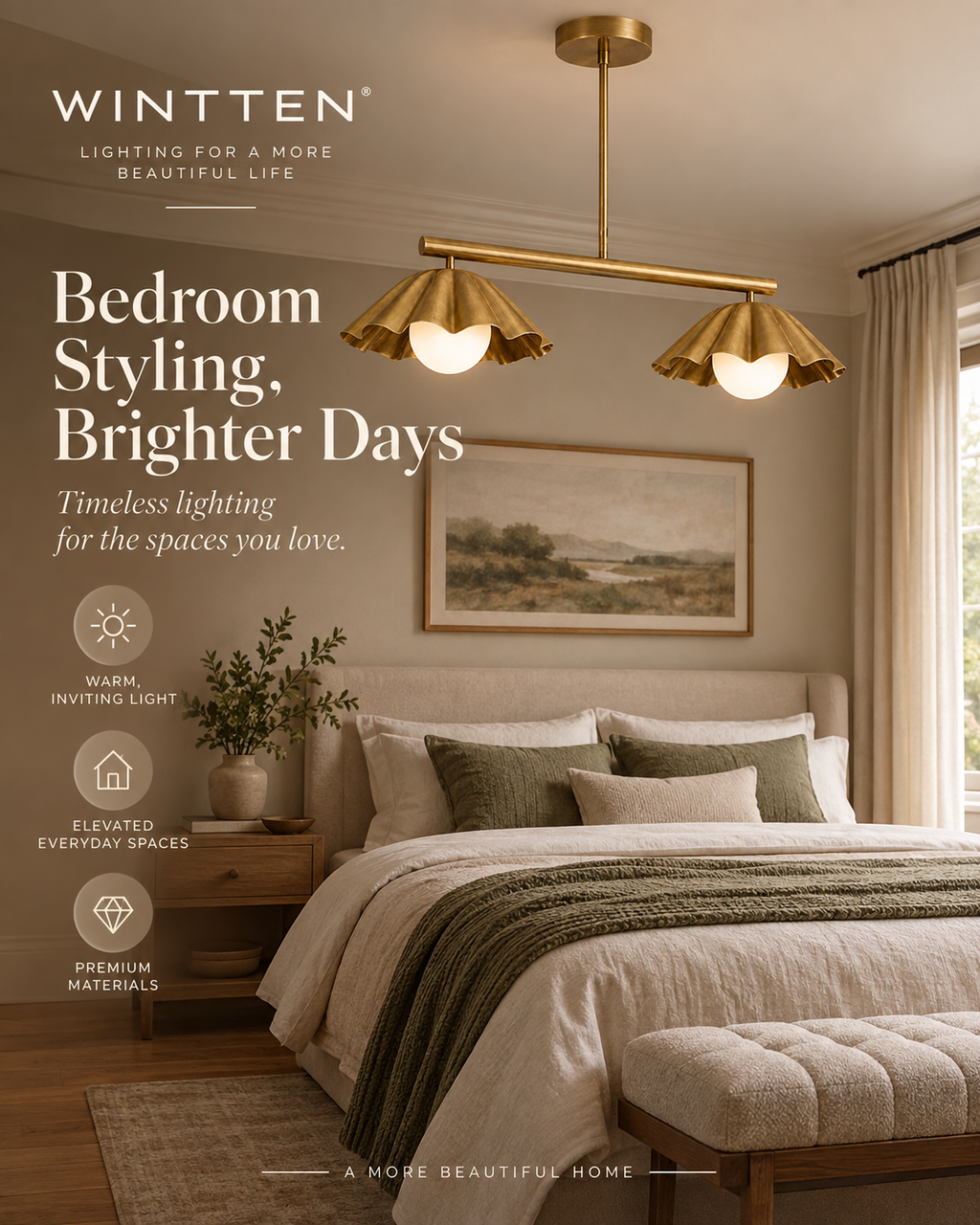 Scalloped Brass Linear Chandelier – Mid Century Modern 2-Light Pendant Fixture