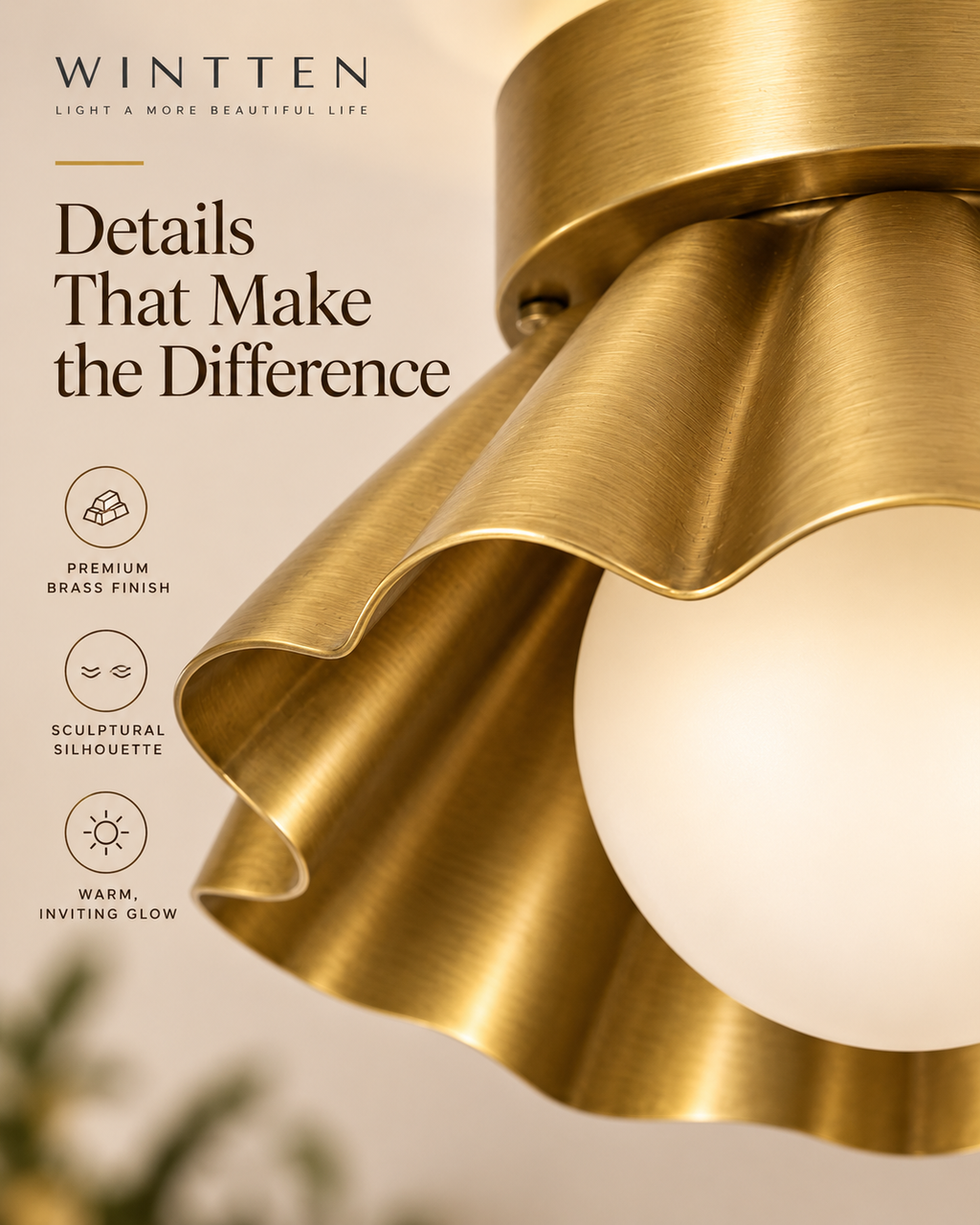 Scalloped Brass Flush Mount Ceiling Light – Mid Century Modern Ruffled Ceiling Fixture