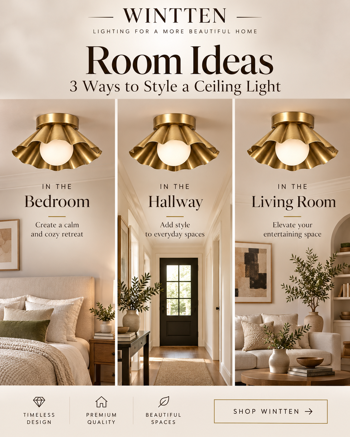 Scalloped Brass Flush Mount Ceiling Light – Mid Century Modern Ruffled Ceiling Fixture