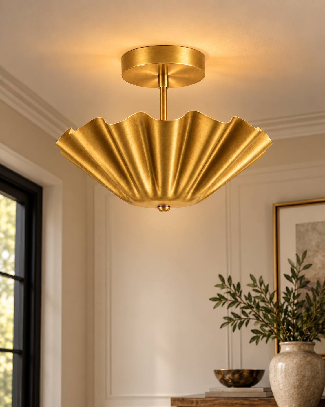 Scalloped Brass Flush Mount Ceiling Light | Mid Century Modern