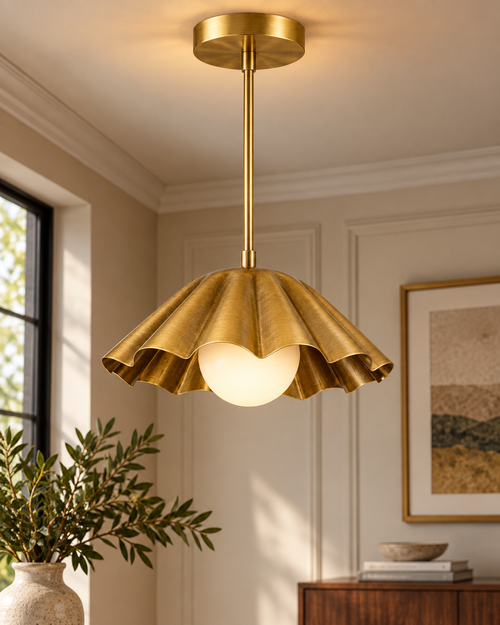 WINTTEN scalloped brass pendant ceiling light with glass globe diffuser