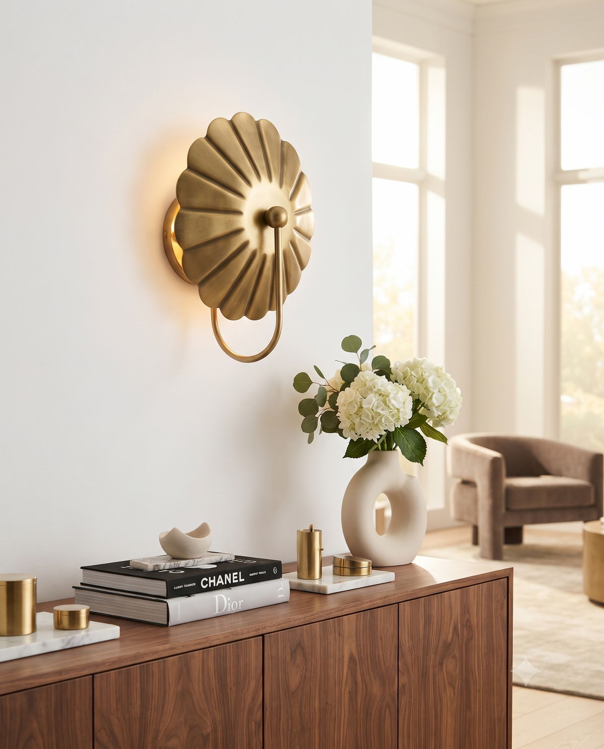 Antique Brass Flower Wall Light Sconce – Mid Century Modern Wall Fixture