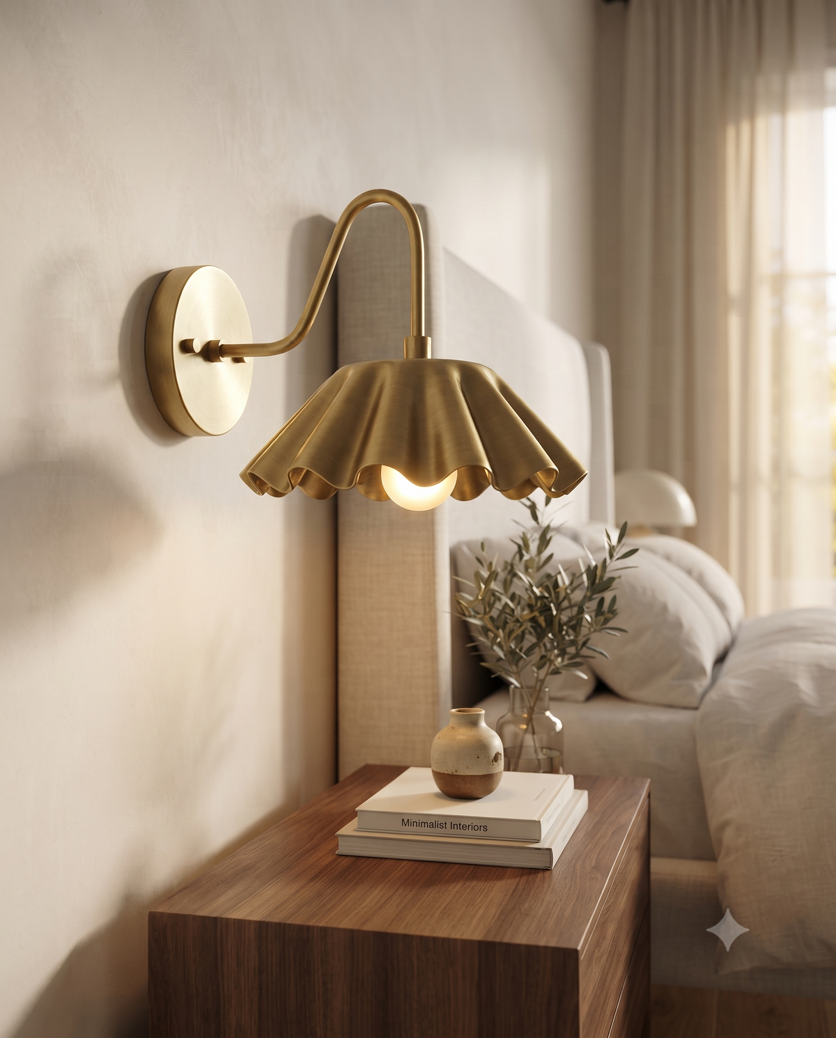 Brass Scalloped Wall Light Sconce – Mid Century Modern Fluted Wall Fixture