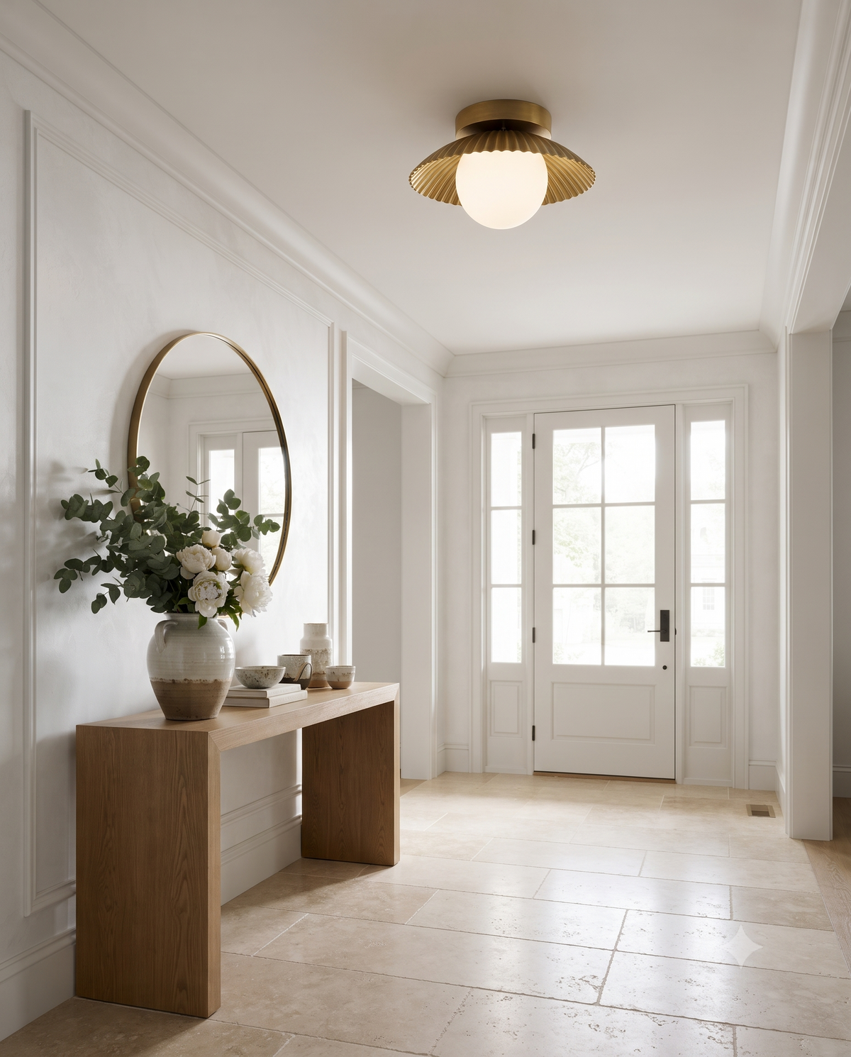 Brushed Brass Scalloped Flush Mount Ceiling Light with Glass Globe | WINTTEN