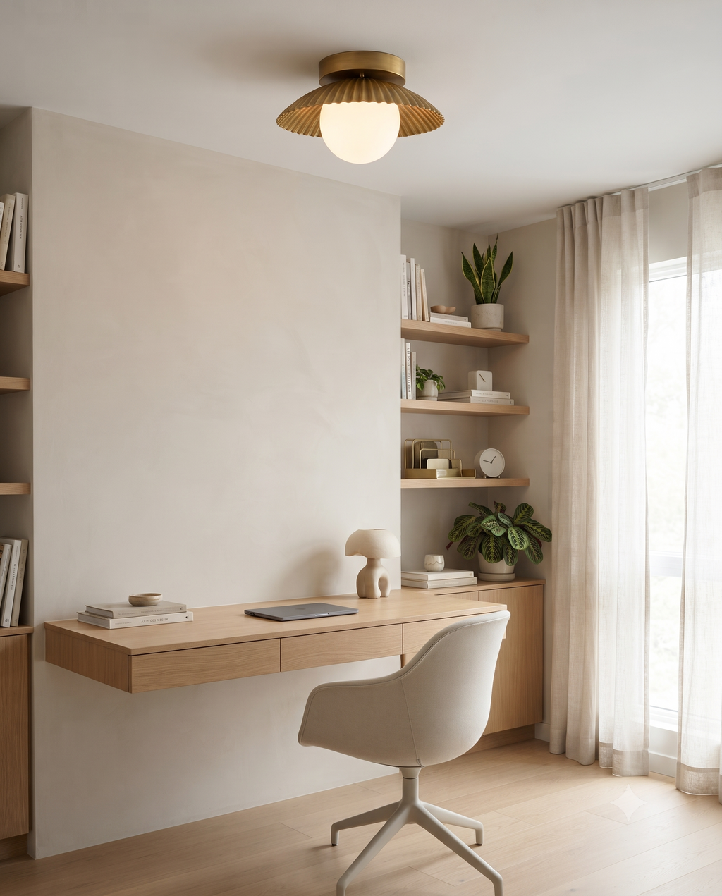 Brushed Brass Scalloped Flush Mount Ceiling Light with Glass Globe | WINTTEN