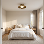 Modern Scalloped Flush Mount Ceiling Light – Antique Brass Finish with Frosted Glass Globe | Mid-Century Modern Ceiling Fixture for Bedroom, Hallway & Kitchen